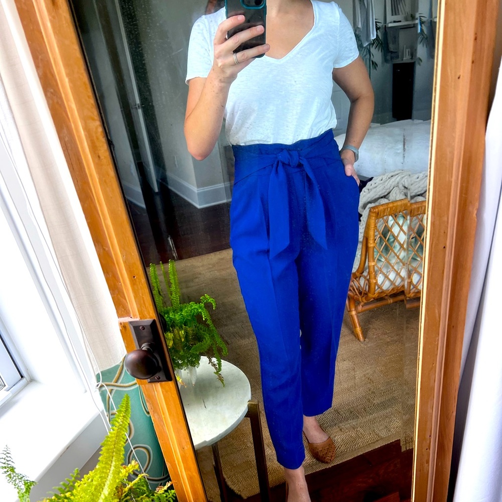 Cobalt blue high rise tie waist pants